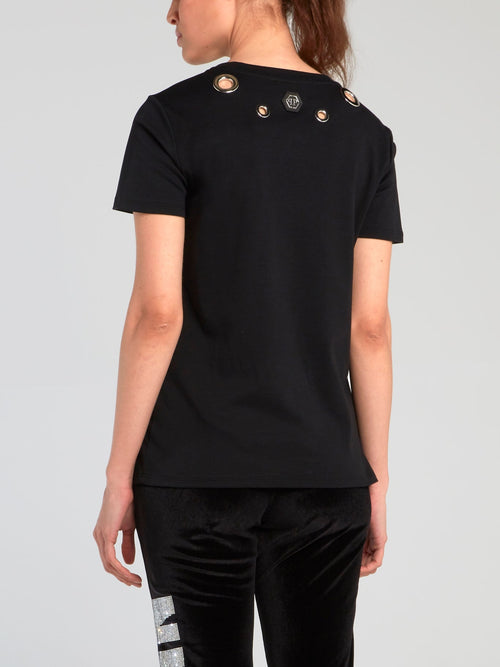 Teddy Bear Black Ring Embellished T-Shirt