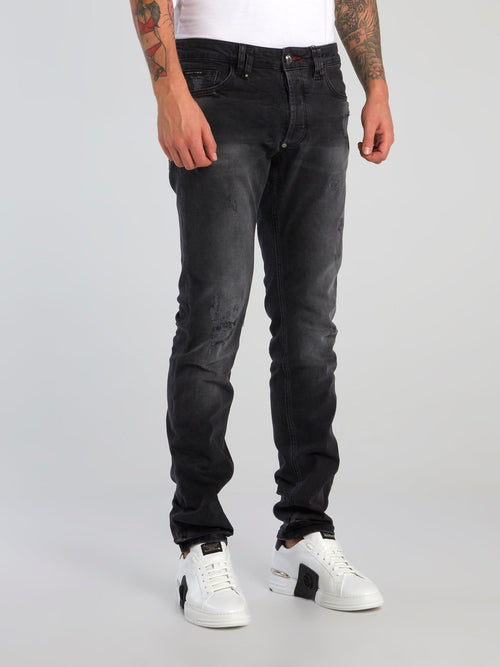 Black Wash Distressed Denim Jeans