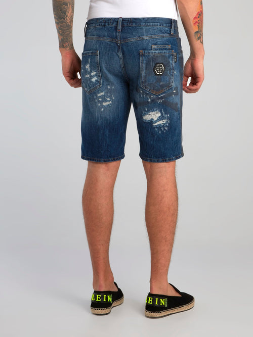 Blue Distressed Denim Bermudas