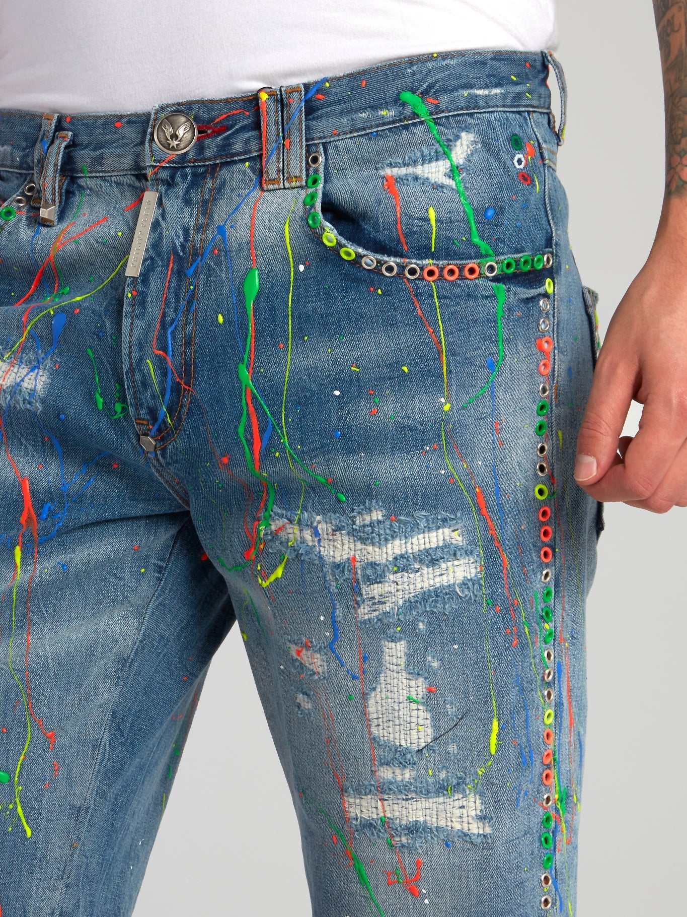 Blue Paint Splatter Distressed Bermudas