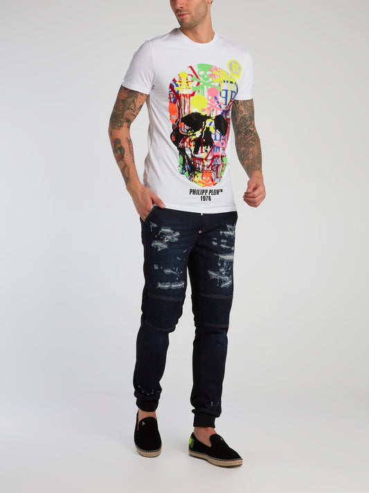 White Paint Splatter Skull T-Shirt