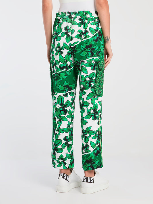 Green Drawstring Floral Cargo Pants