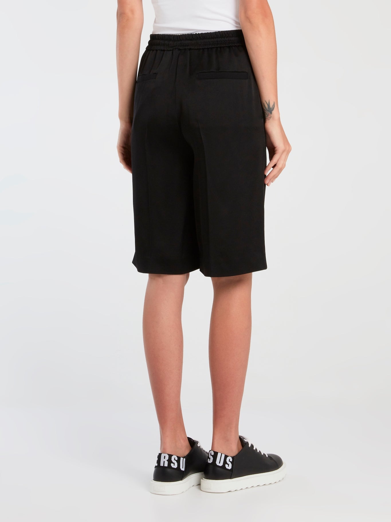 Black Pleated Drawstring Shorts