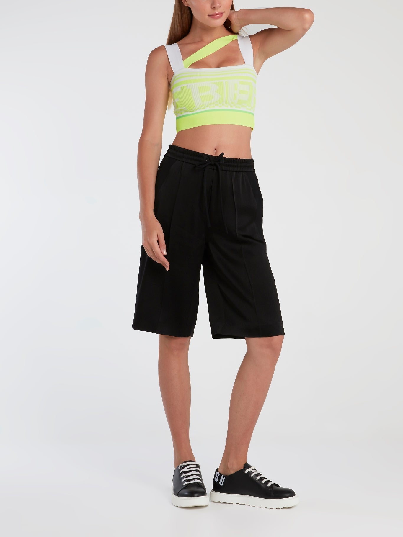 Black Pleated Drawstring Shorts