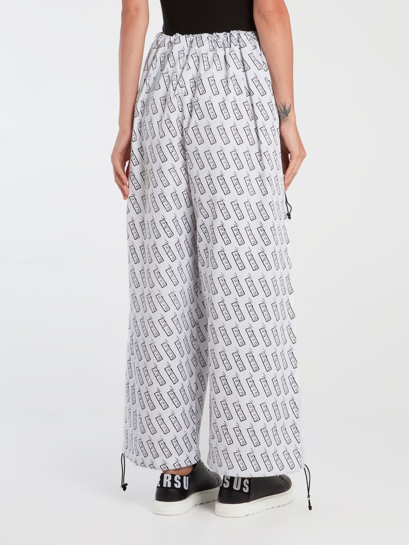 Monogram Print Drawstring Twill Pants