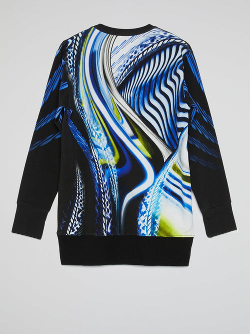 Blue Printed V-Neck Pullover