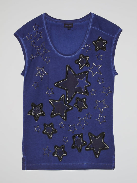 Navy Studded Star Sleeveless Top