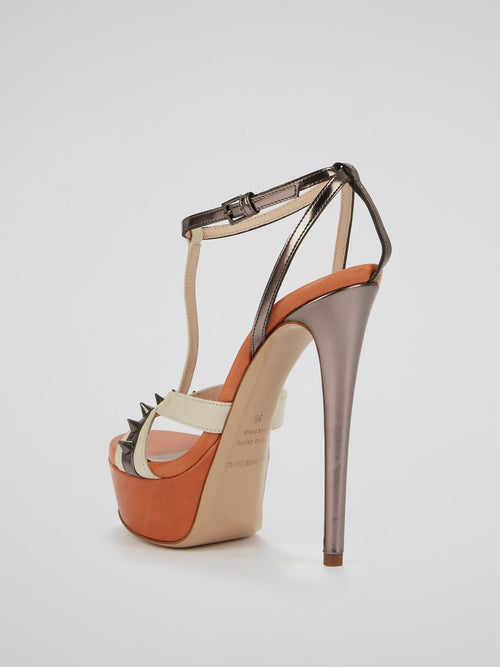 Naples Orange Spike Detail Stilettos