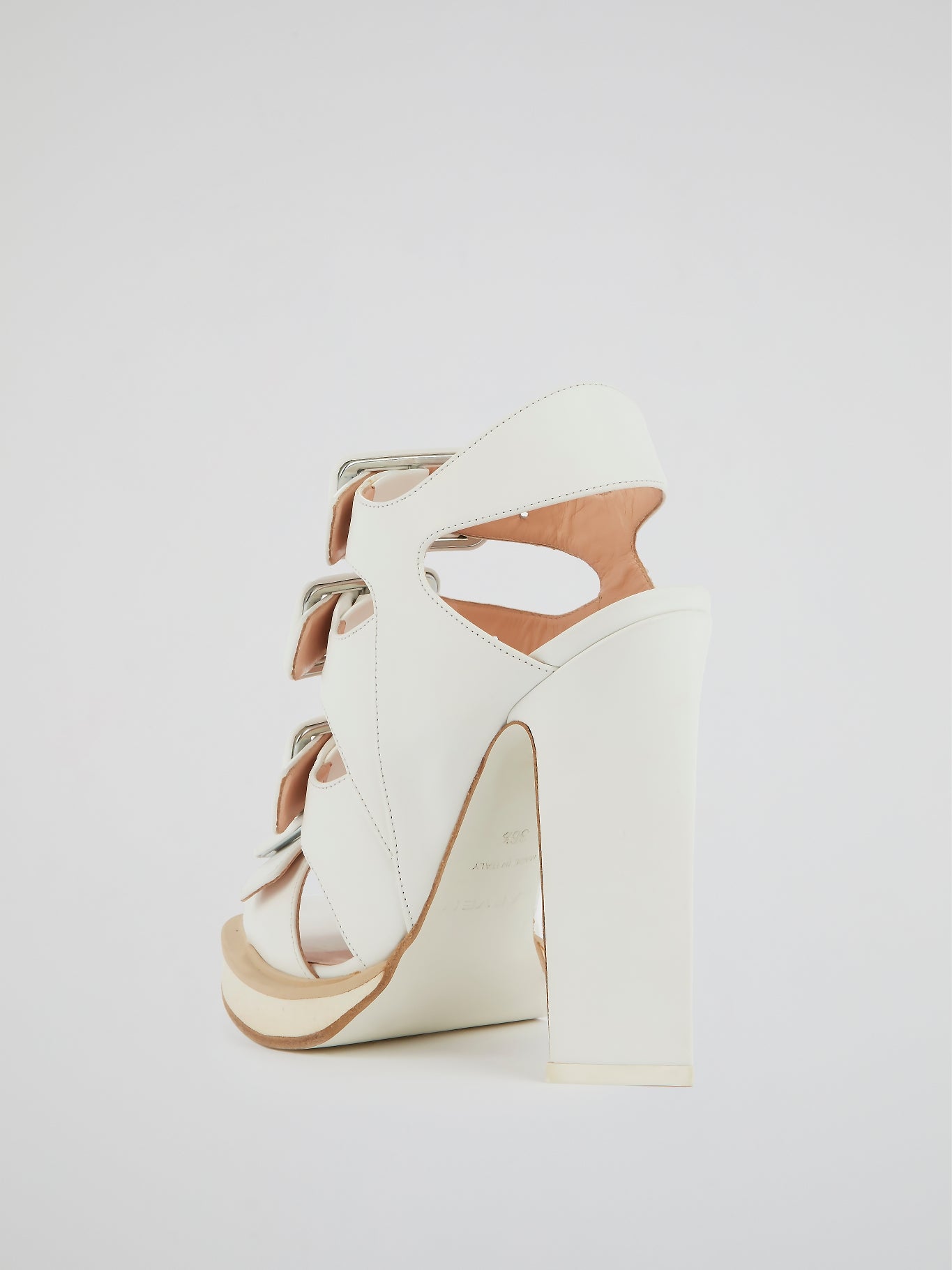 White Multi-Buckle Block Heel Sandals