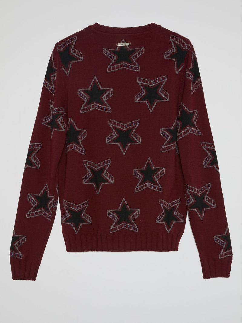 Burgundy Star Print Sweatshirt