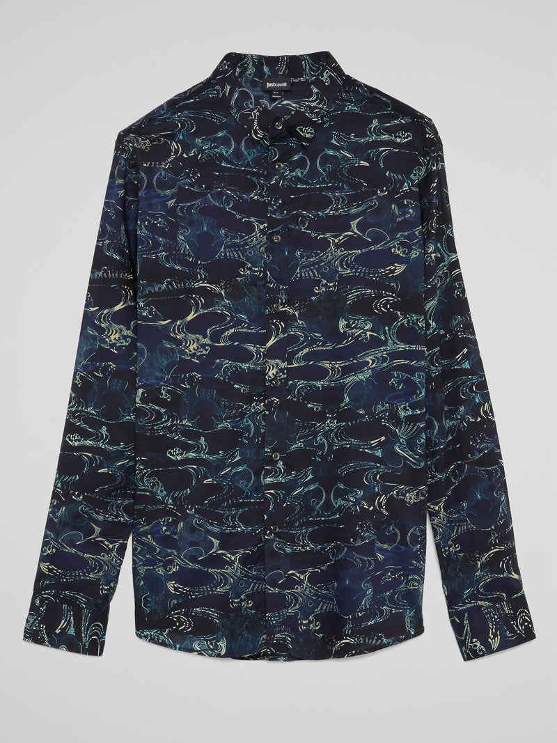 Navy Printed Button Up Shirt