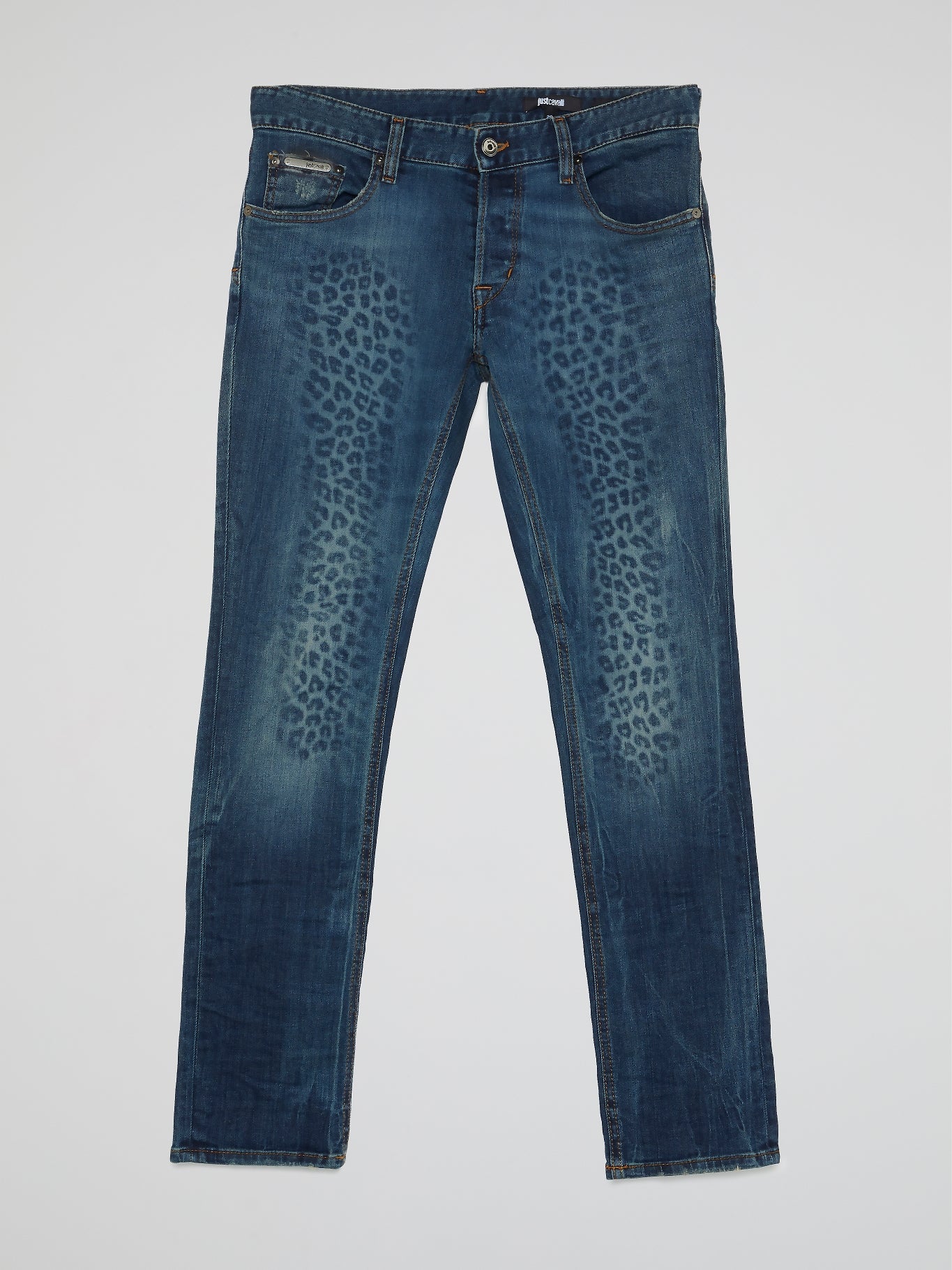 Navy Leopard Print Denim Jeans