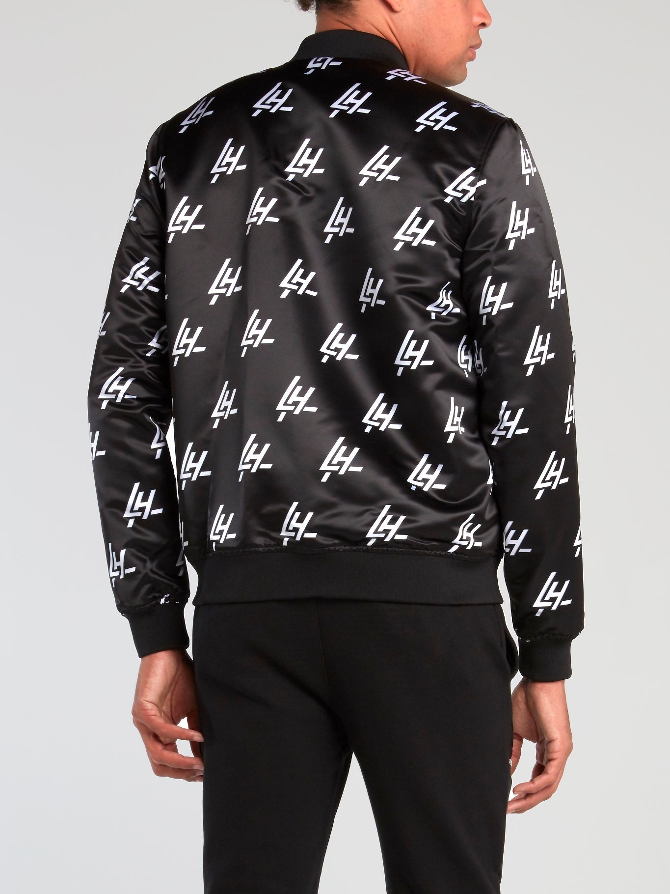 Black Monogram Print Bomber Jacket