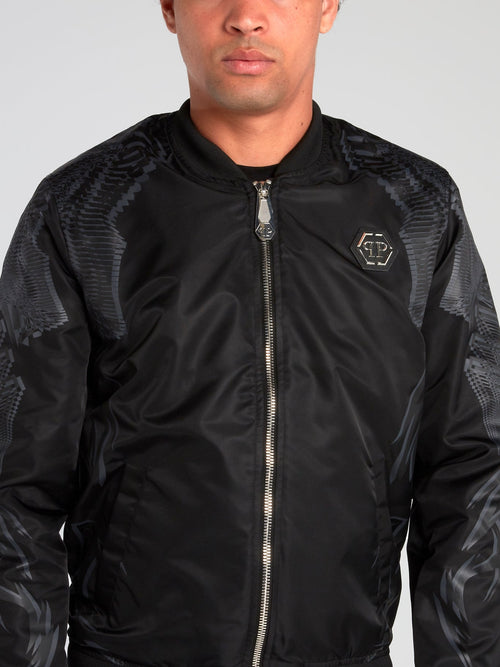 Black Skull Print Nylon Jacket