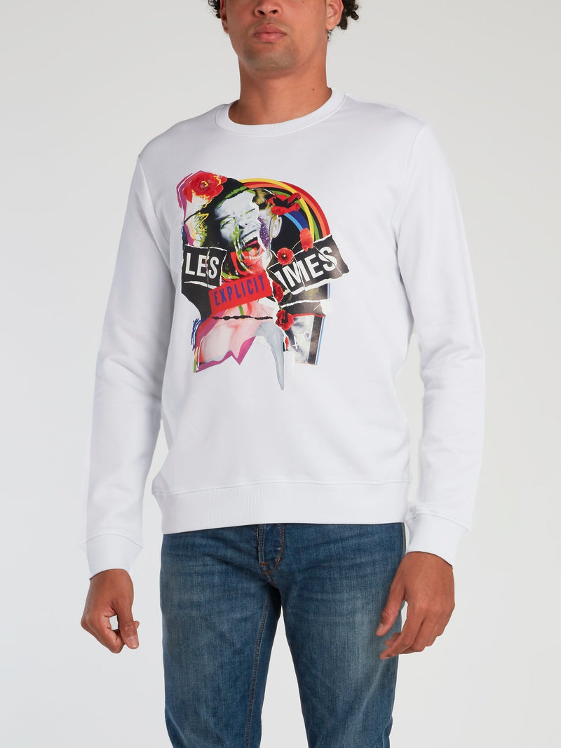 White Explicit Collage Print Sweatshirt