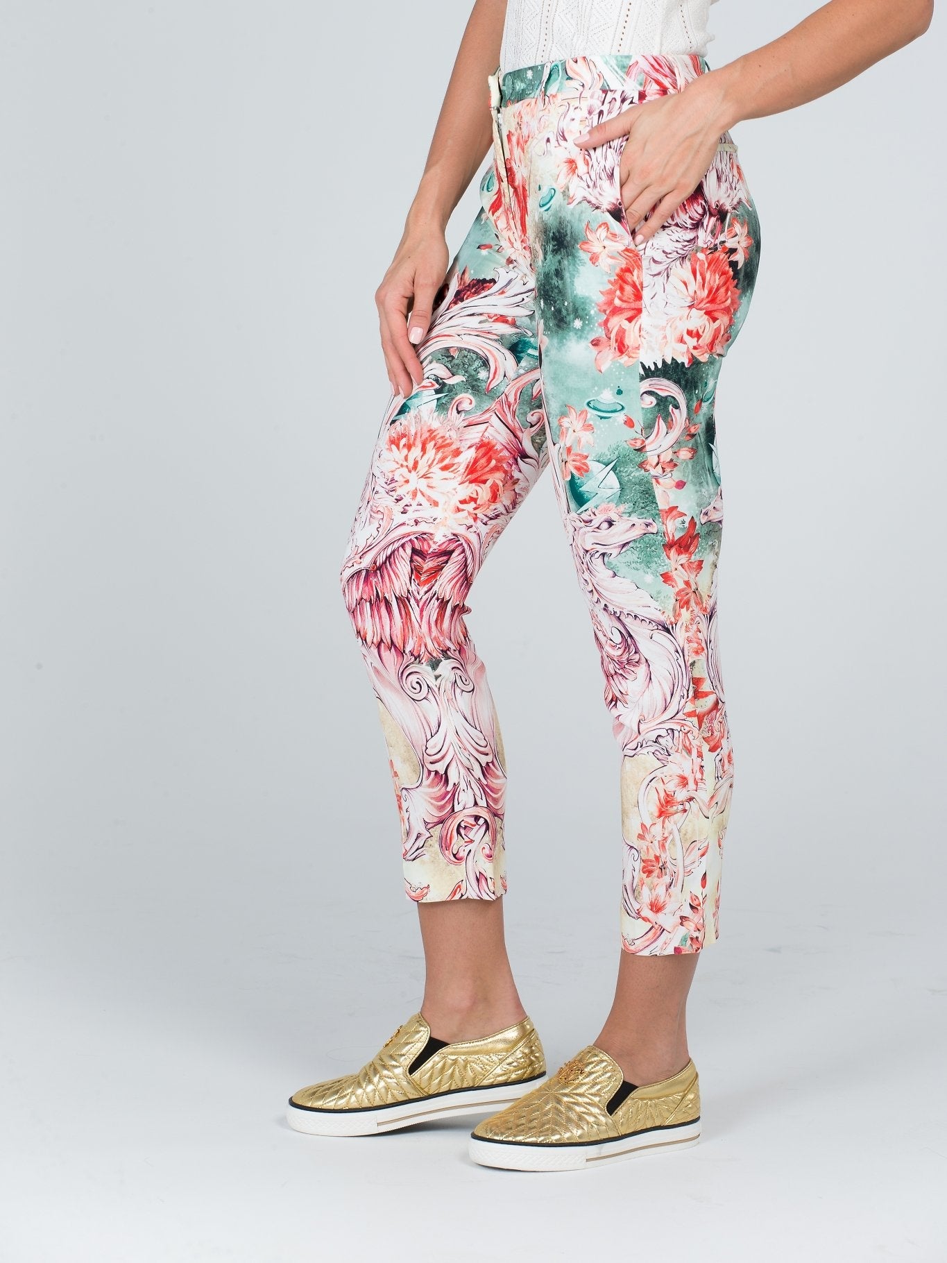 Floral Printed Cropped Skinny Jeans