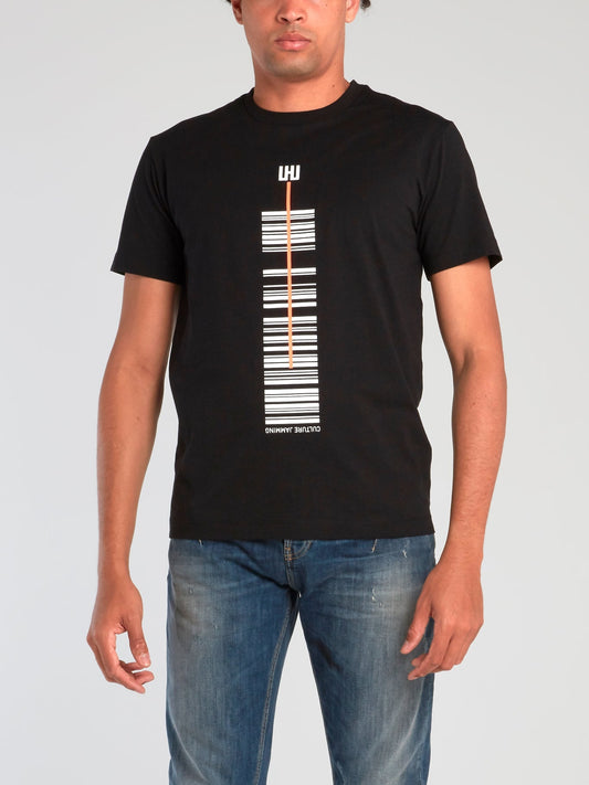 Black Barcode Print Crewneck T-Shirt