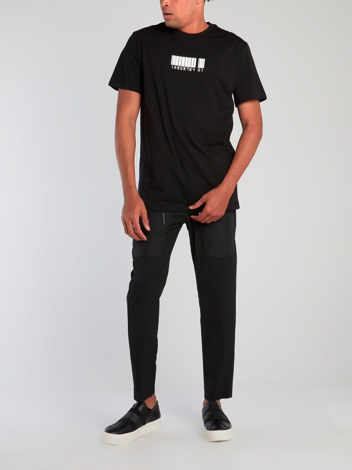 Black Contrast Barcode Print T-Shirt