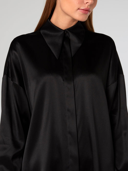 Black Oversized Silk Blouse