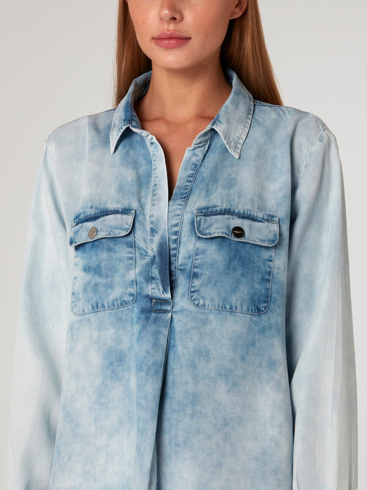 Acid Wash Frayed Tencel Shirt