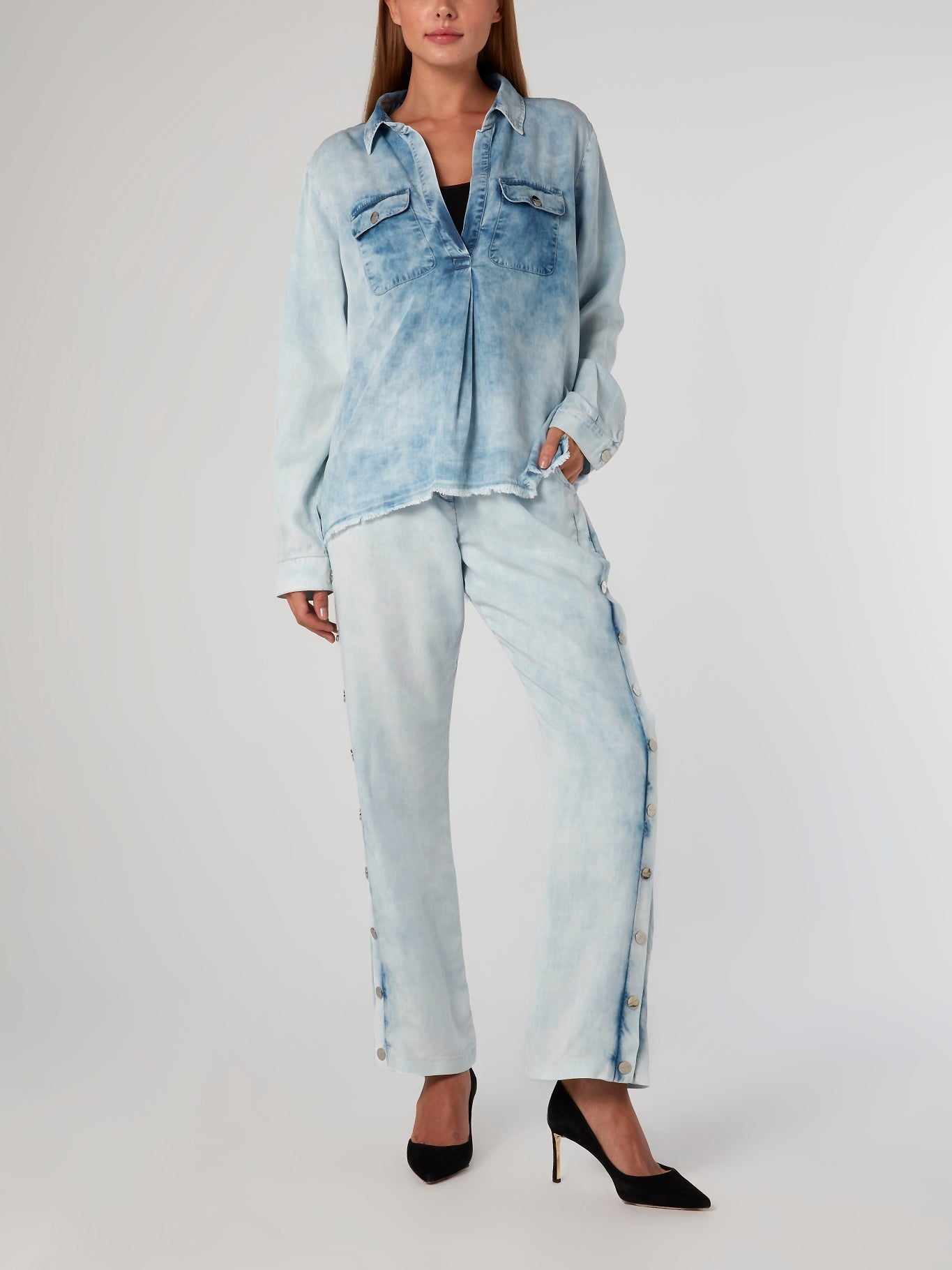 Acid Wash Frayed Tencel Shirt