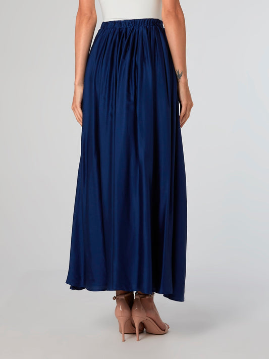 Navy Belted Viscose Skirt