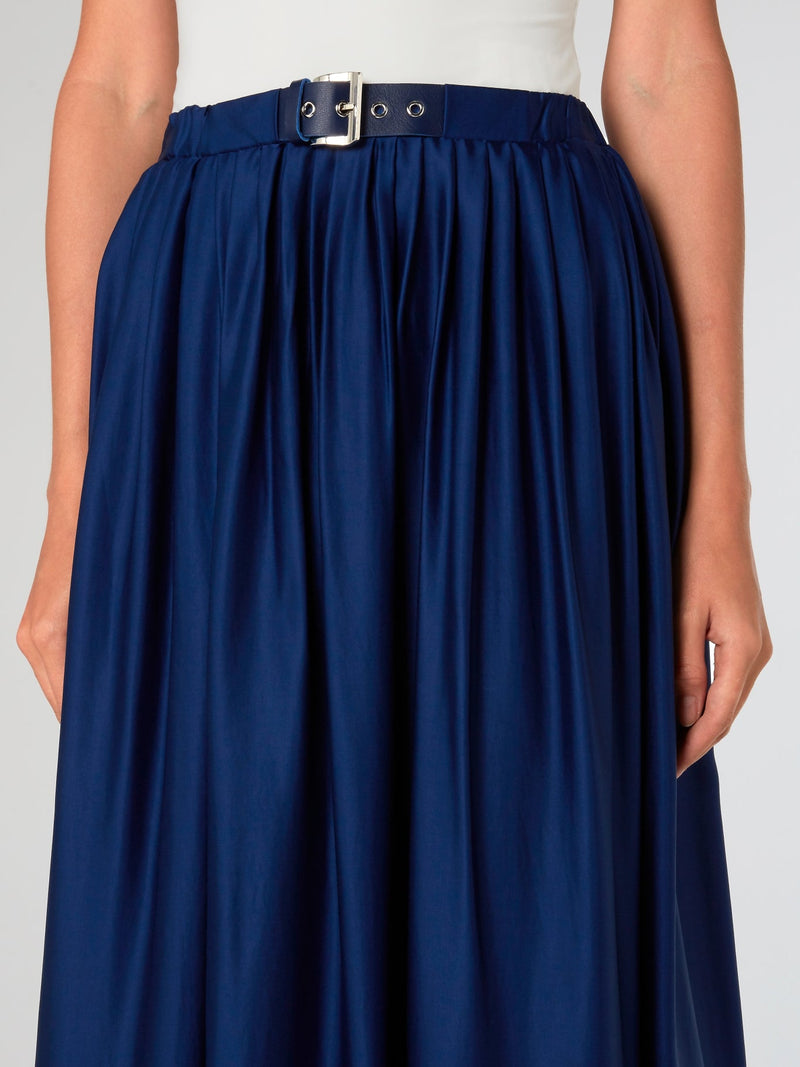 Navy Belted Viscose Skirt