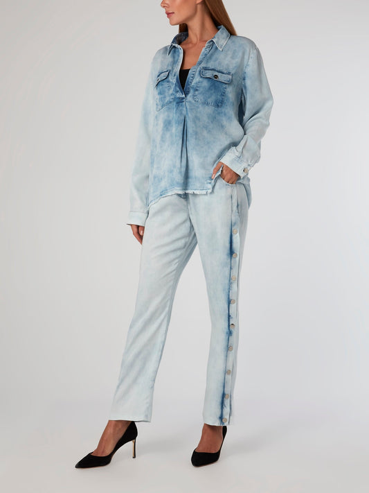 Acid Wash Tencel Button Pants