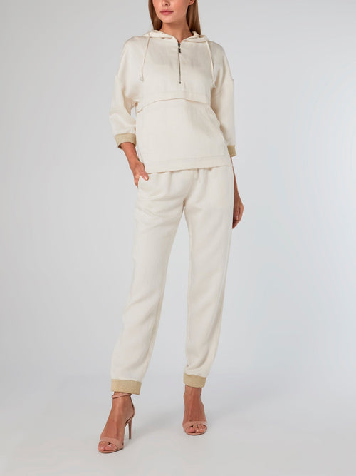 Ribbed Trim Linen Pants