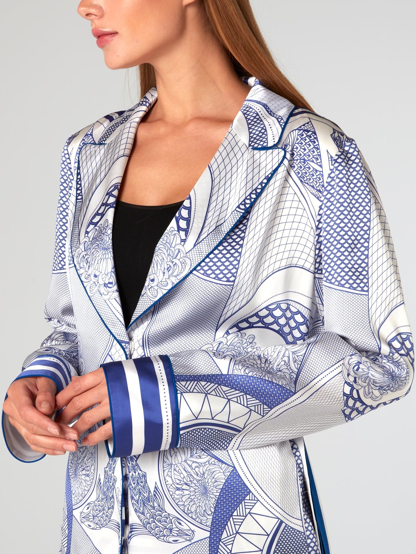 Oriental Print Silk Blazer