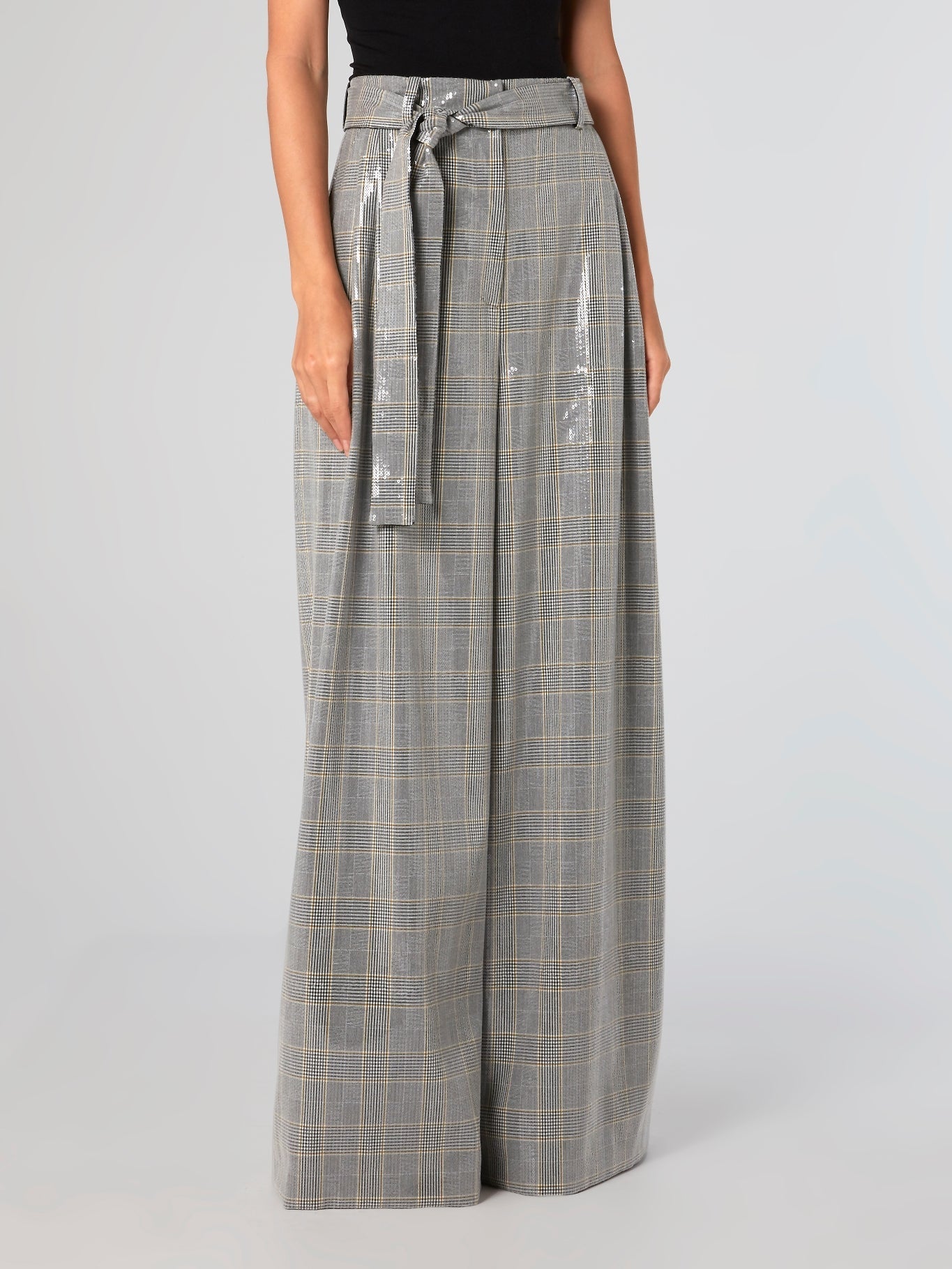 Belted Check Palazzo Pants