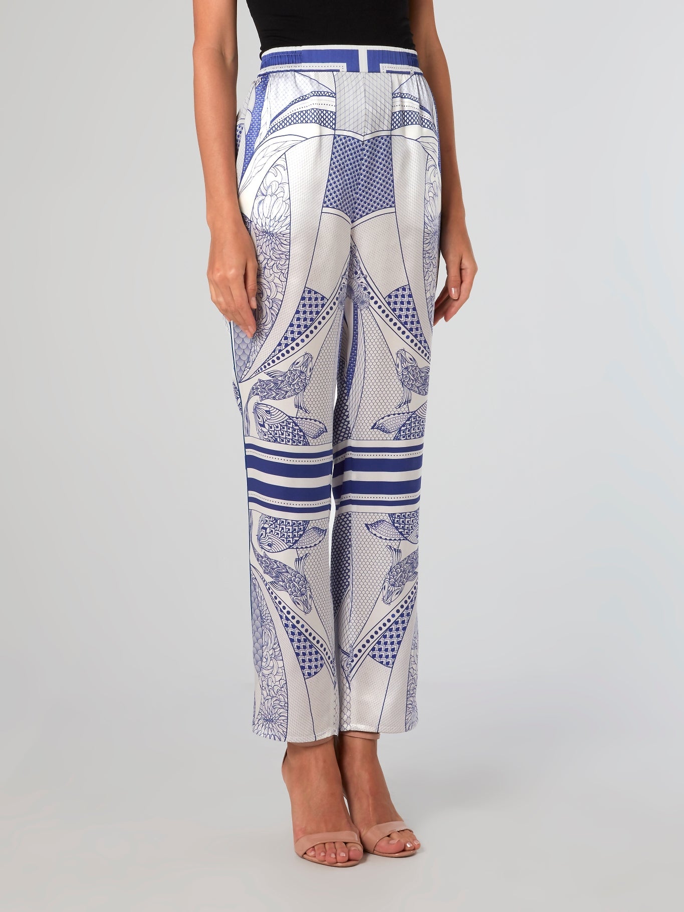 Oriental Print High Rise Pants