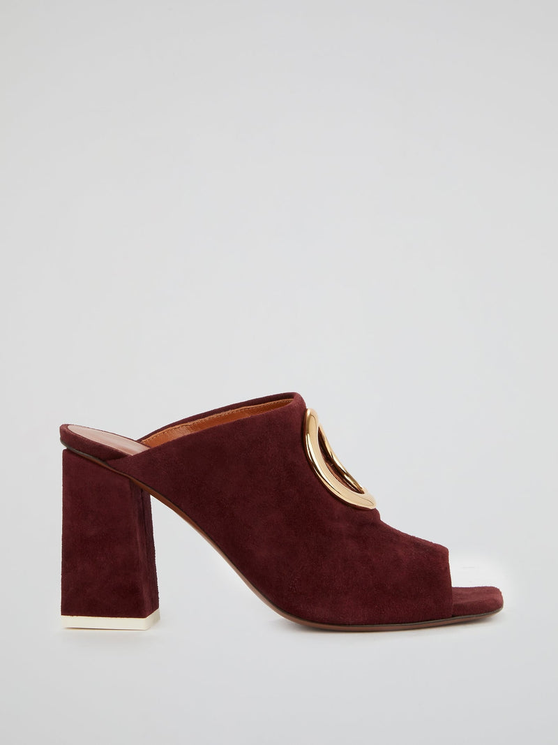 Burgundy Peep-Toe Suede Mules