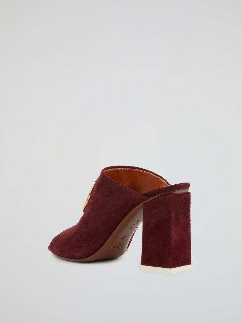 Burgundy Peep-Toe Suede Mules