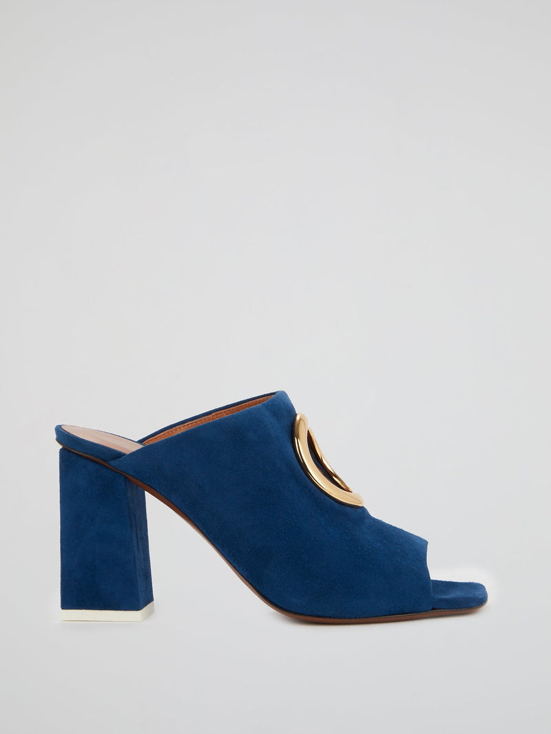 Navy Peep-Toe Suede Mules