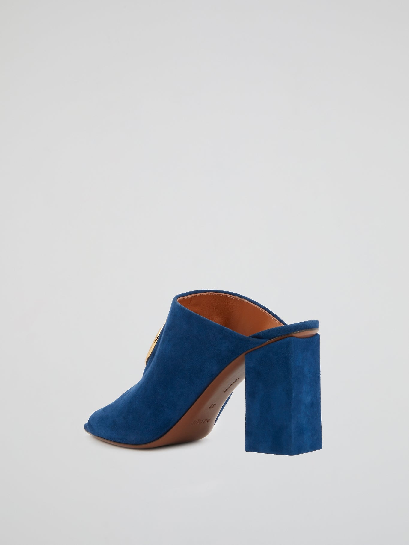 Navy Peep-Toe Suede Mules