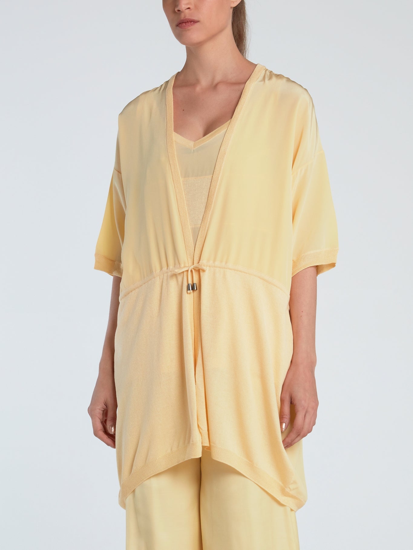 Yellow Half Sleeve Silk Cardigan