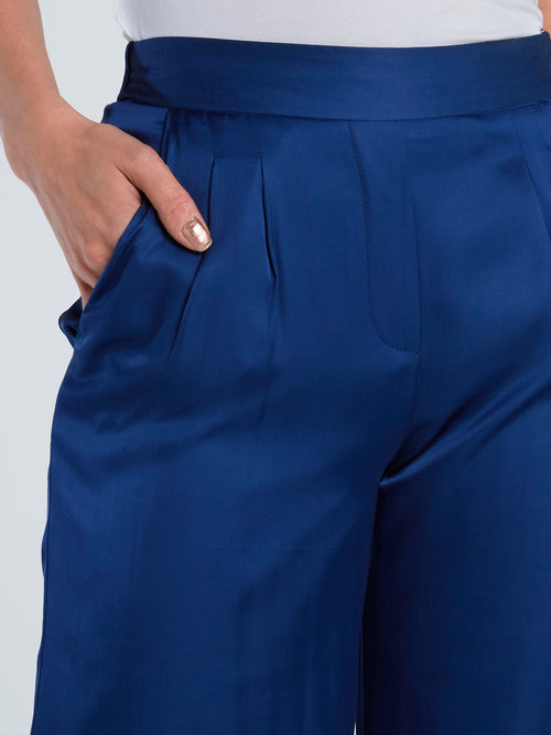 Navy Wide-Leg Viscose Pants