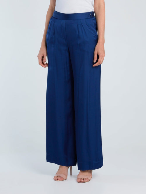 Navy Wide-Leg Viscose Pants