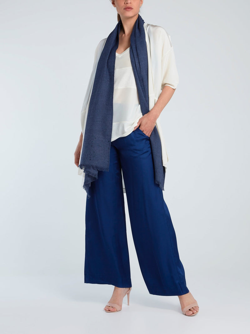 Navy Wide-Leg Viscose Pants