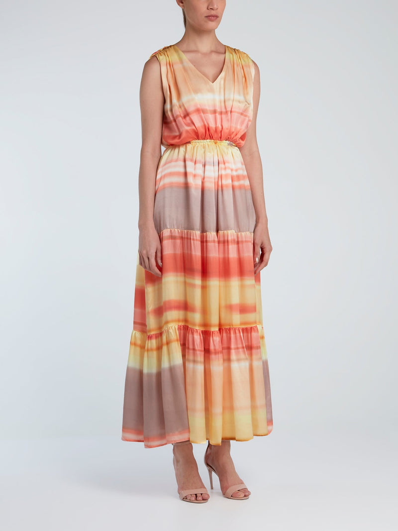 Tiered Elastic-Waist Silk Dress