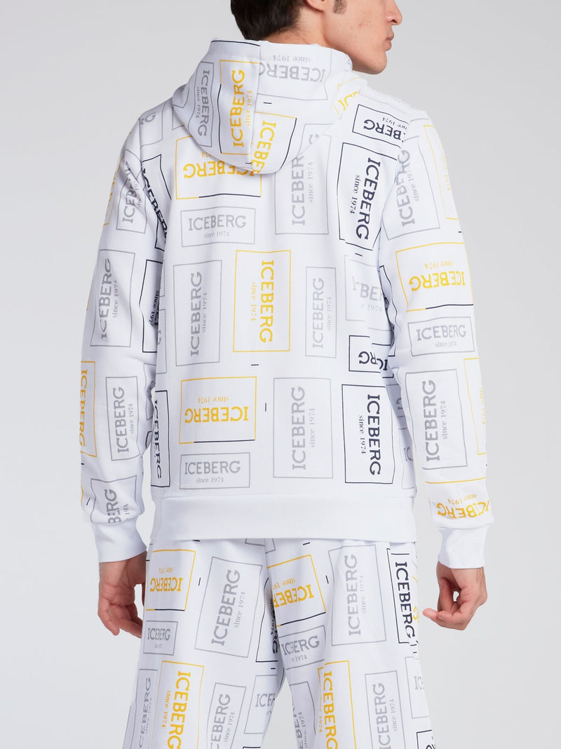 White Logo Print Zip Up Sweatshirt