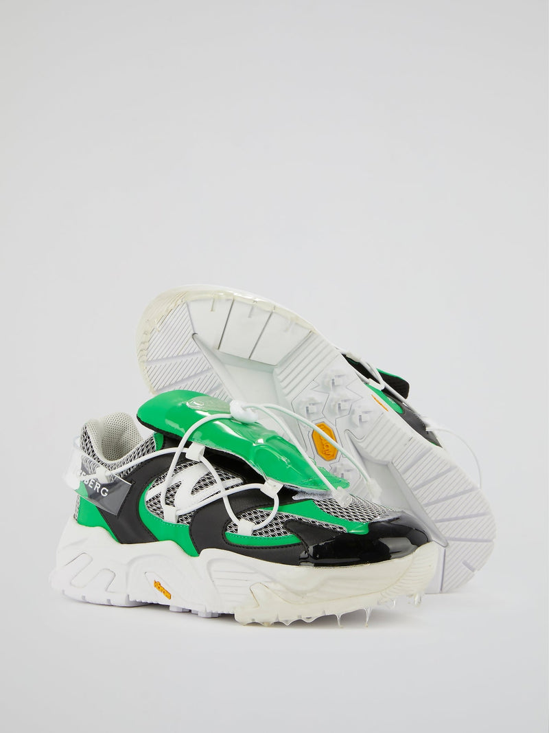 Green Mesh Panel Chunky Sneakers