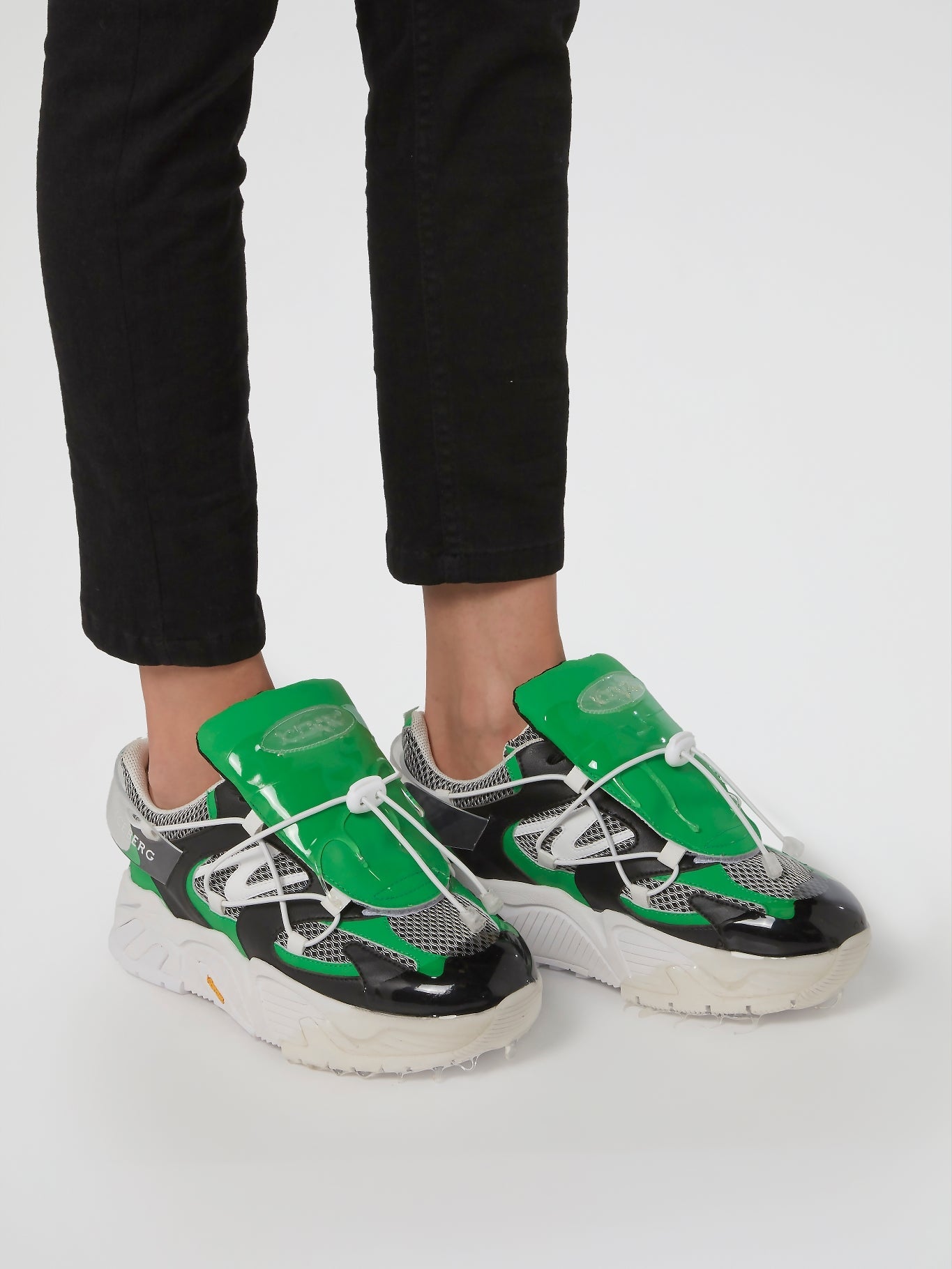 Green Mesh Panel Chunky Sneakers