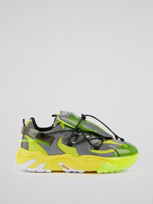 Yellow Mesh Panel Chunky Sneakers