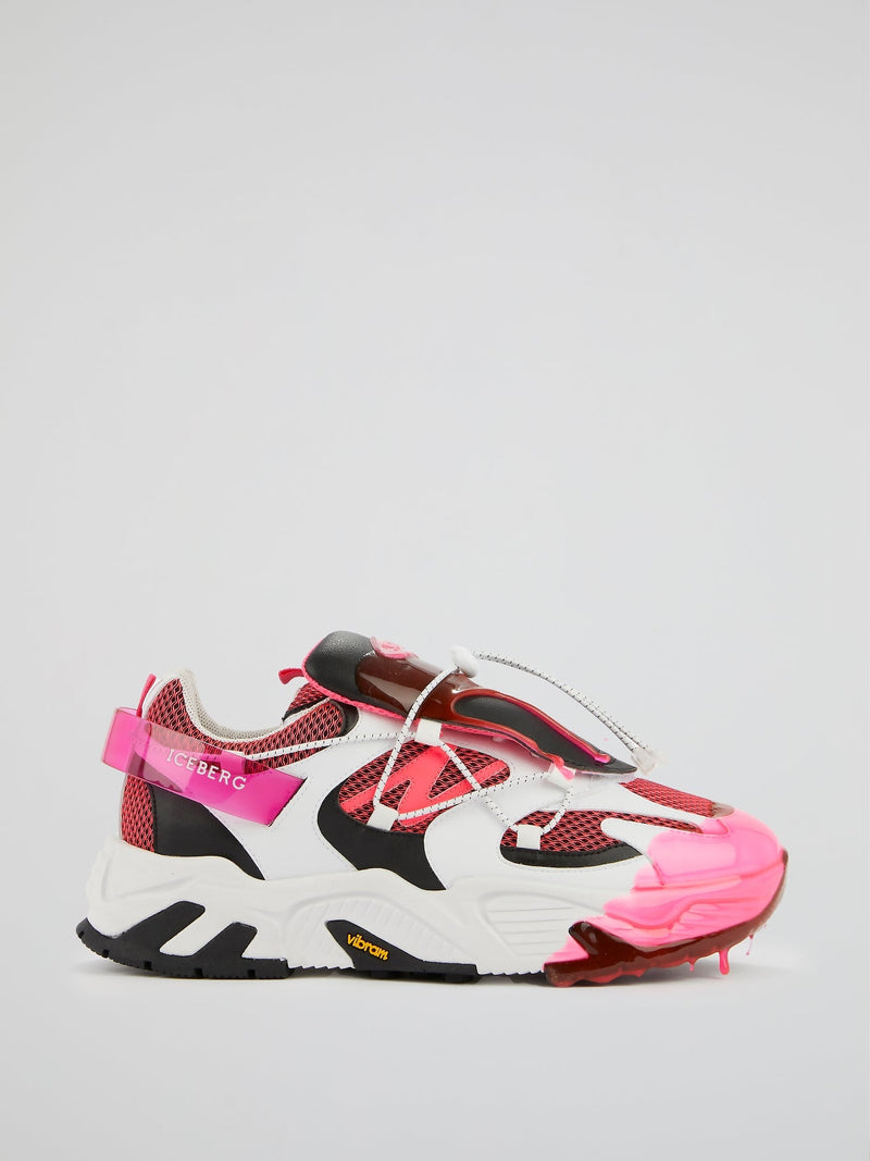 Pink Mesh Panel Chunky Sneakers