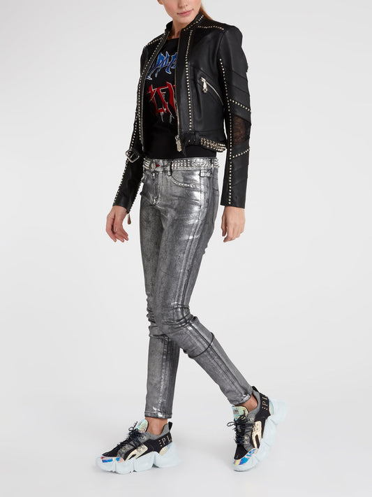 Black Studded Leather Moto Jacket