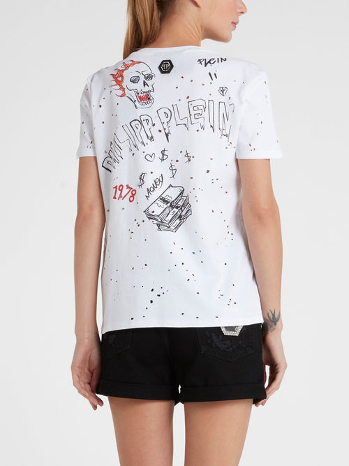 White Embellished Graffiti T-Shirt