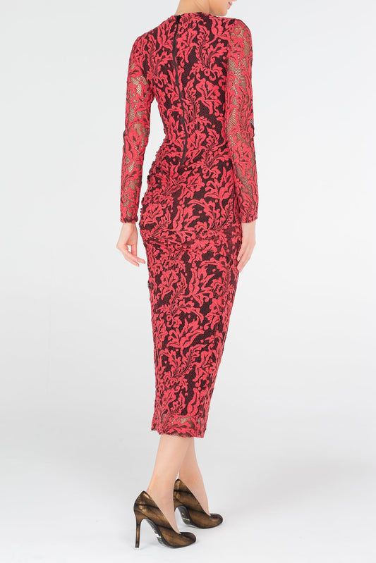 Red Paisley Lace Midi Dress