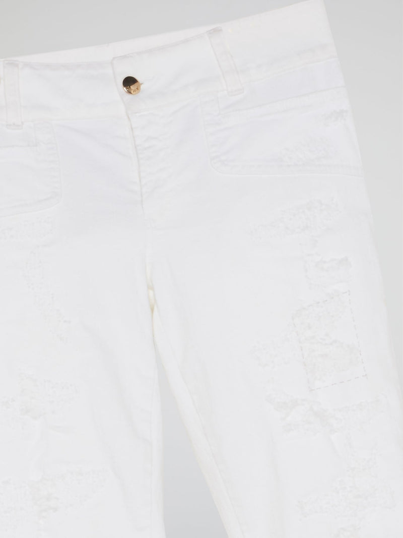 White Contrast Hem Pants